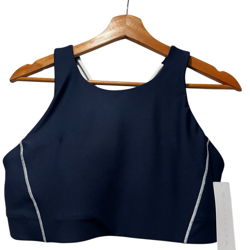 ATHLETA FLEX SPACER TIPPED BRA COLOR: NAVY WITH WHITE SIZE: L